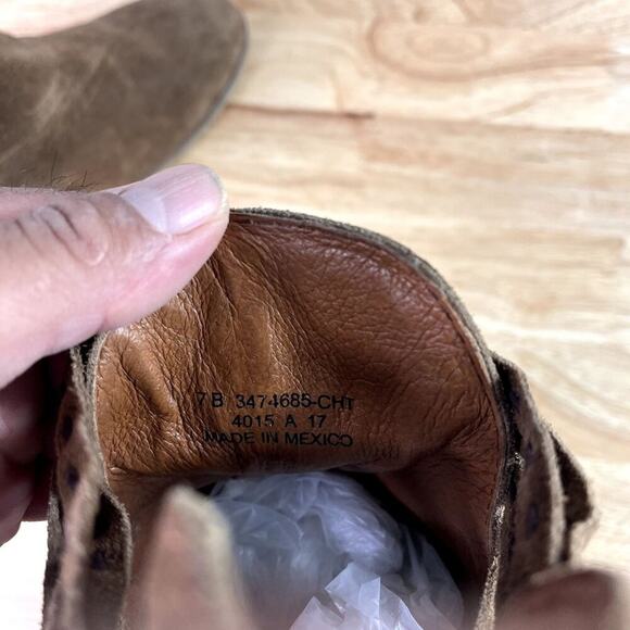 Frye Bootie Naomi Pickstitch Women 7B Brown Suede Strappy Ankle Junk Gypsy Boho - Picture 9 of 13